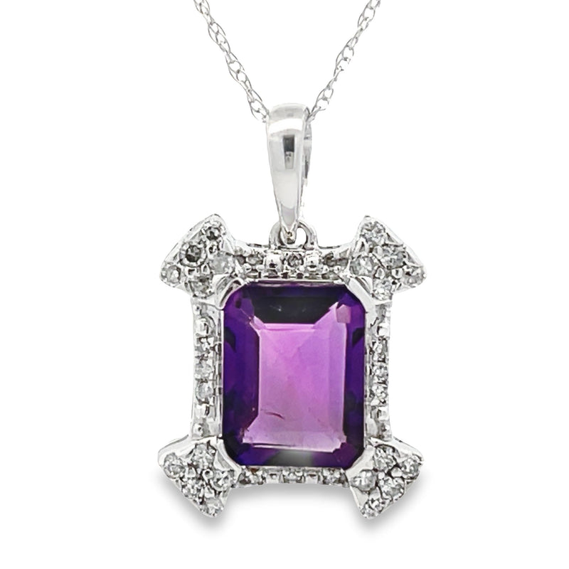 Amethyst Diamond Fashion Pendants 10KT White Gold