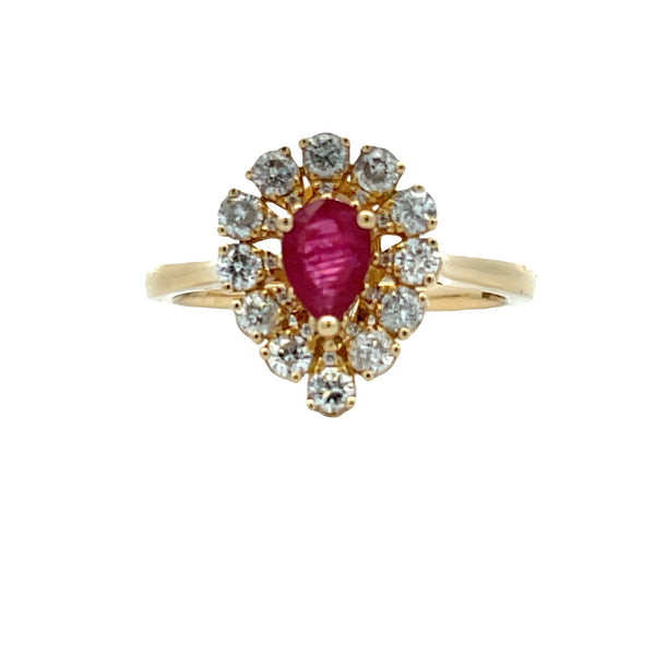 Natural .90ct Ruby Diamond Ring 14KT Yellow Gold