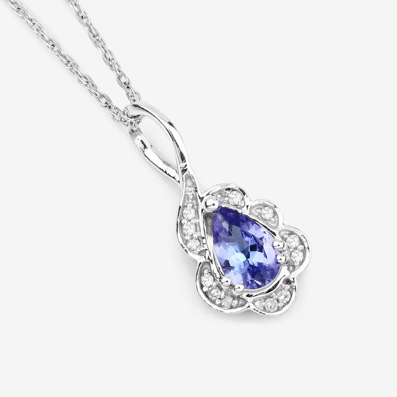 0.40 Carat Genuine Tanzanite and White Diamond 14K White Gold Pendant