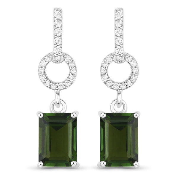 2.28 Carat Genuine Green Tourmaline and White Diamond 14K White Gold Earrings