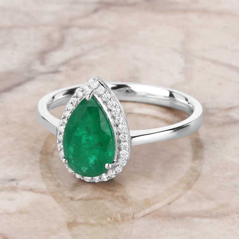 IGI Certified 1.85 Carat Genuine Zambian Emerald and White Diamond 14K White Gold Ring