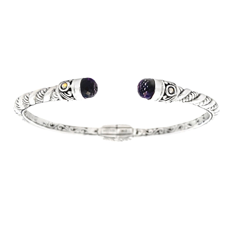 Amethyst Bangle Bracelet Sterling Silver 18KT Gold