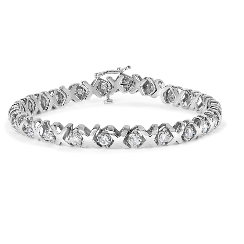 10k White Gold 2.00 Cttw Round-Cut Diamond "XOXO" Link 7" Bracelet (I-J Color, I2-I3 Clarity)