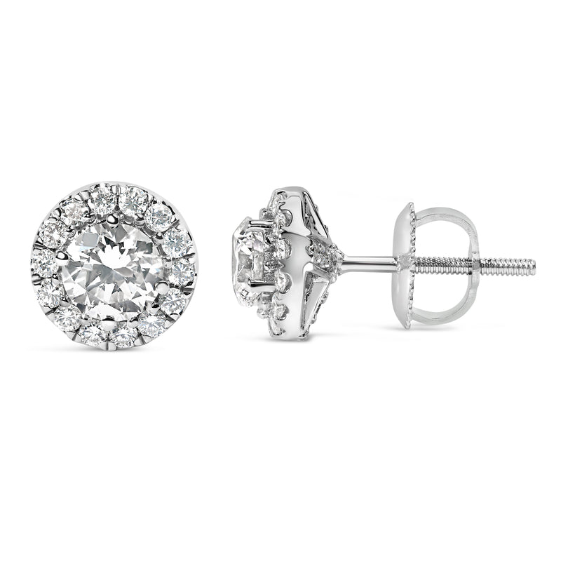 14K White Gold 1.0 Cttw Round Lab-Grown Diamond Halo Stud Earrings (F-G Color, VS2-SI1 Clarity)