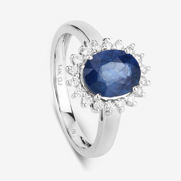 2.51 Carat Genuine Blue Sapphire and White Diamond 14K White Gold Ring