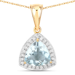 2.24 Carat Genuine Aquamarine and White Diamond 14K Yellow Gold Pendant