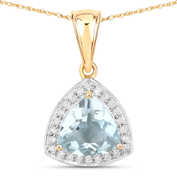 2.24 Carat Genuine Aquamarine and White Diamond 14K Yellow Gold Pendant