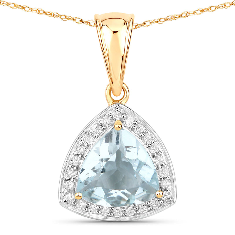 2.24 Carat Genuine Aquamarine and White Diamond 14K Yellow Gold Pendant