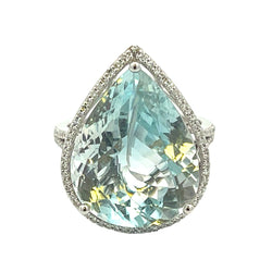 Genuine 17.72ct Blue Topaz Diamond Ring 14KT White Gold