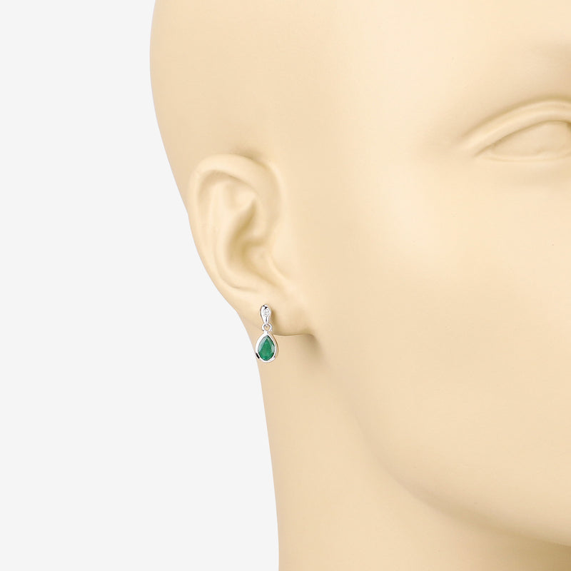 1.35 Carat Genuine Zambian Emerald and White Diamond 14K White Gold Earrings