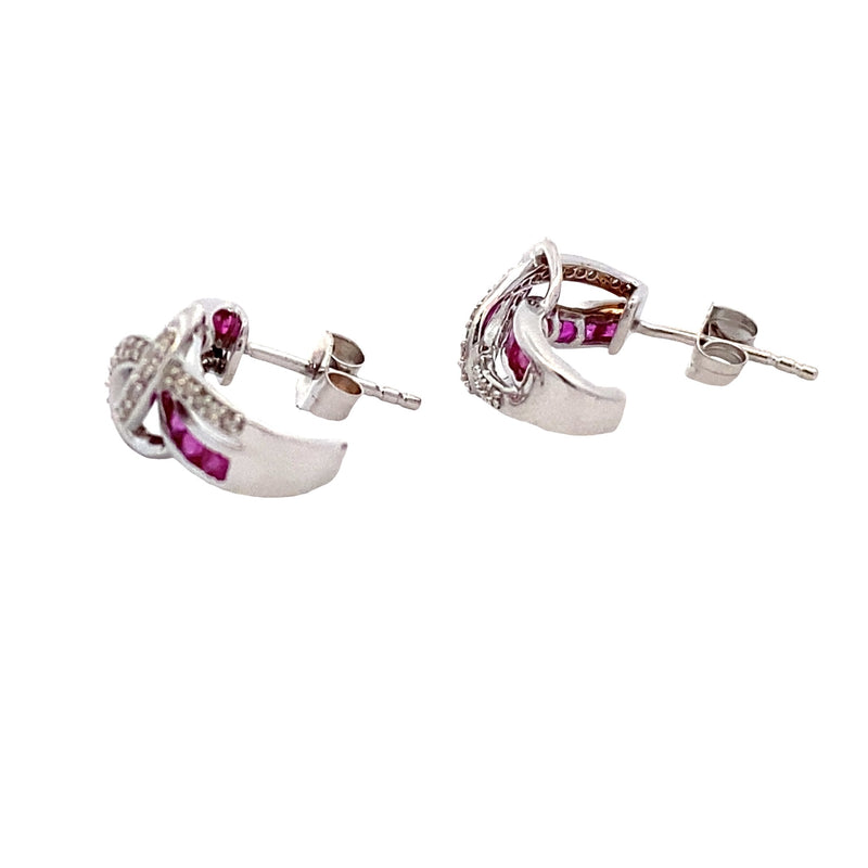 Genuine .25ct Ruby Diamond Earrings 14KT White Gold