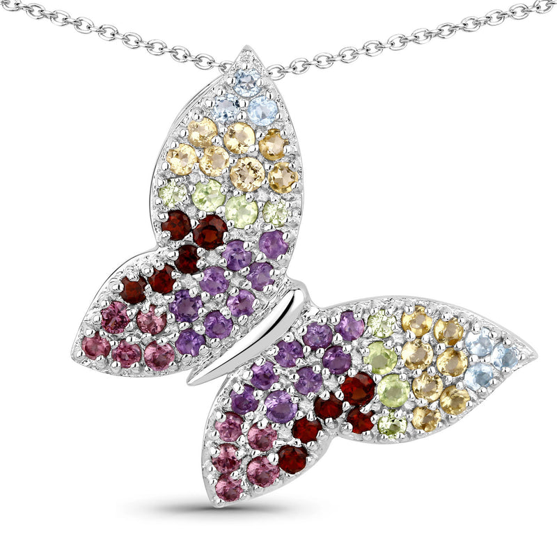 1.62 Carat Genuine Multi Stones .925 Sterling Silver Pendant