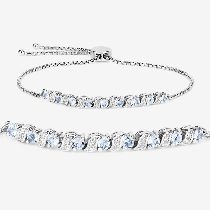 0.98 Carat Genuine Aquamarine and White Topaz .925 Sterling Silver Bracelet