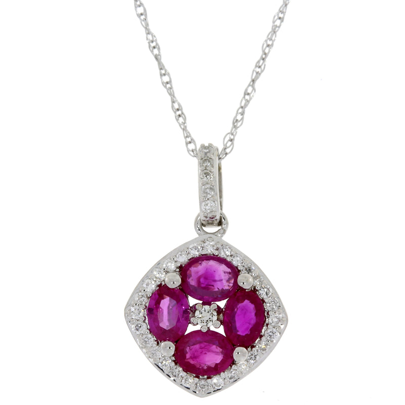 Natural .76ct Ruby Diamond Pendant 14KT White Gold