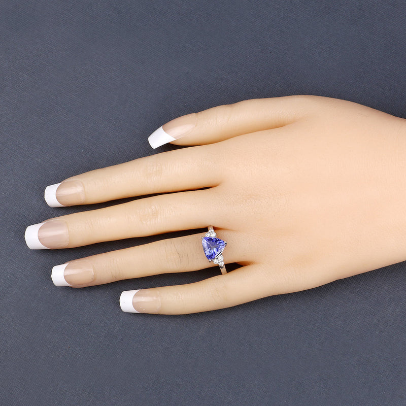 2.48 Carat Genuine Tanzanite and White Diamond 14K White Gold Ring