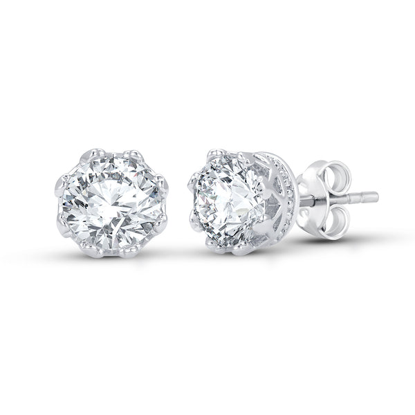 Cubic Zirconia Silvertone Stud Earrings