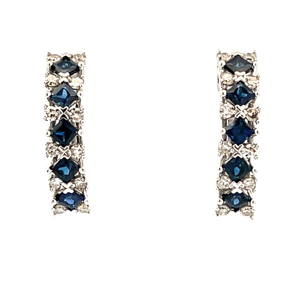 .73ct Sapphire Diamond Hoop Earrings 14KT White Gold