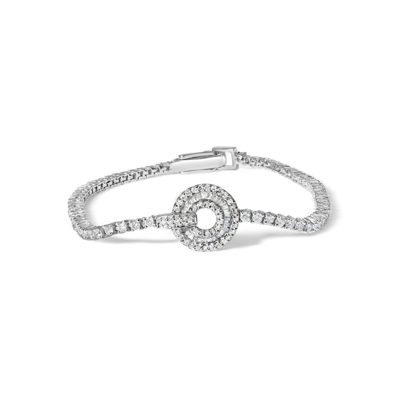 14K White Gold 2 1/2 Cttw Diamond 7" Classic Tennis Bracelet with Medallion Station (H-I Color, I1-I2 Clarity)