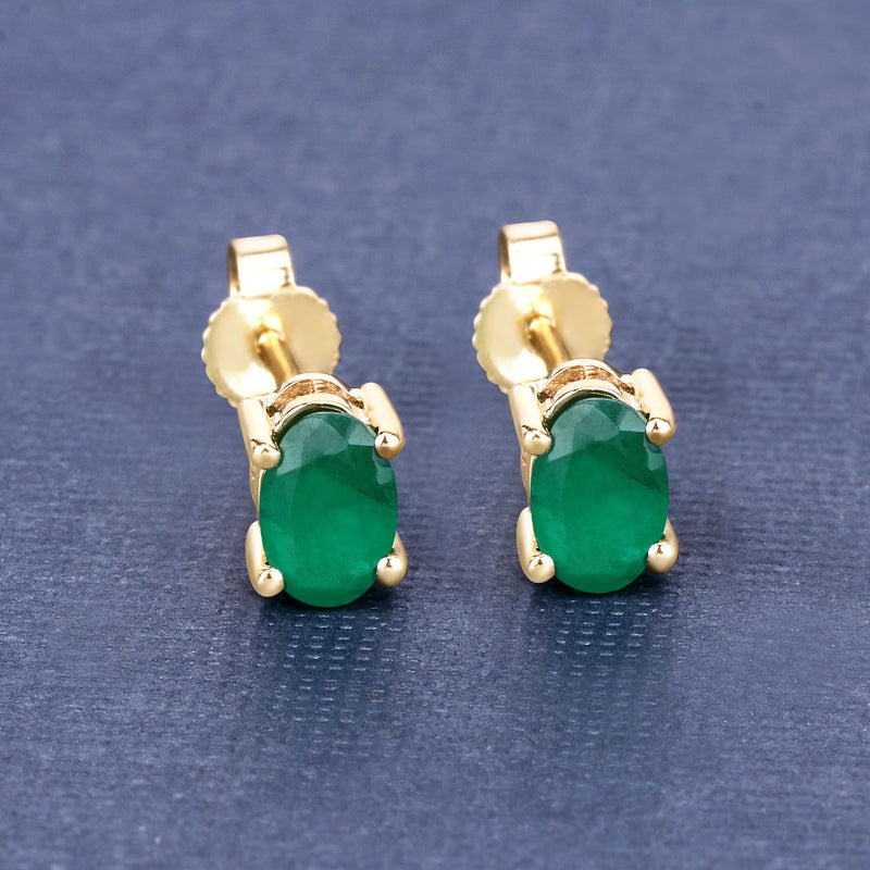 0.90 Carat Genuine Zambian Emerald 14K Yellow Gold Earrings