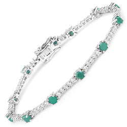 4.08 Carat Genuine Emerald and White Zircon .925 Sterling Silver Bracelet