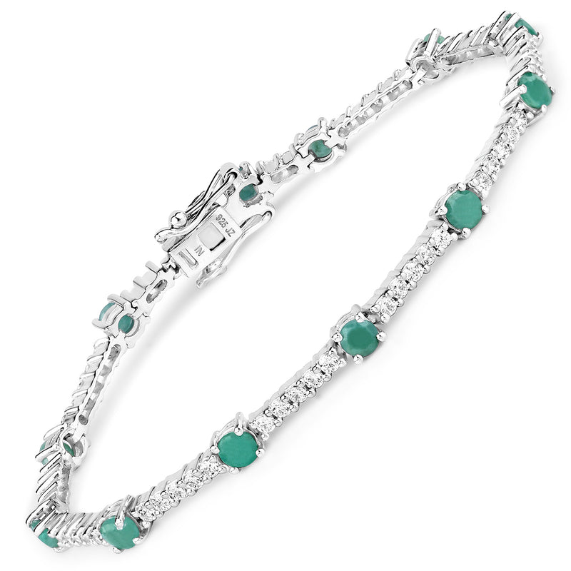 4.08 Carat Genuine Emerald and White Zircon .925 Sterling Silver Bracelet