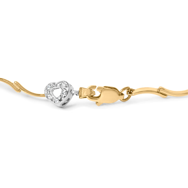 10k Two-Tone Gold 1/3 Cttw Diamond Pave Set Heart S-Link 7.25" Bracelet (I-J Color, I2-I3 Clarity)