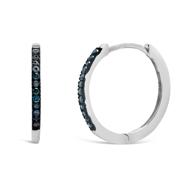 925 Sterling Silver 1/10 Cttw Blue Diamond Hoop Snap Post Hoop Earrings (BlueColor, I3 Clarity)