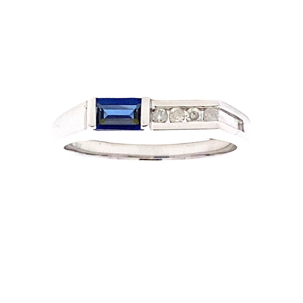 .06ct Created Sapphire Diamond Ring 10KT White Gold