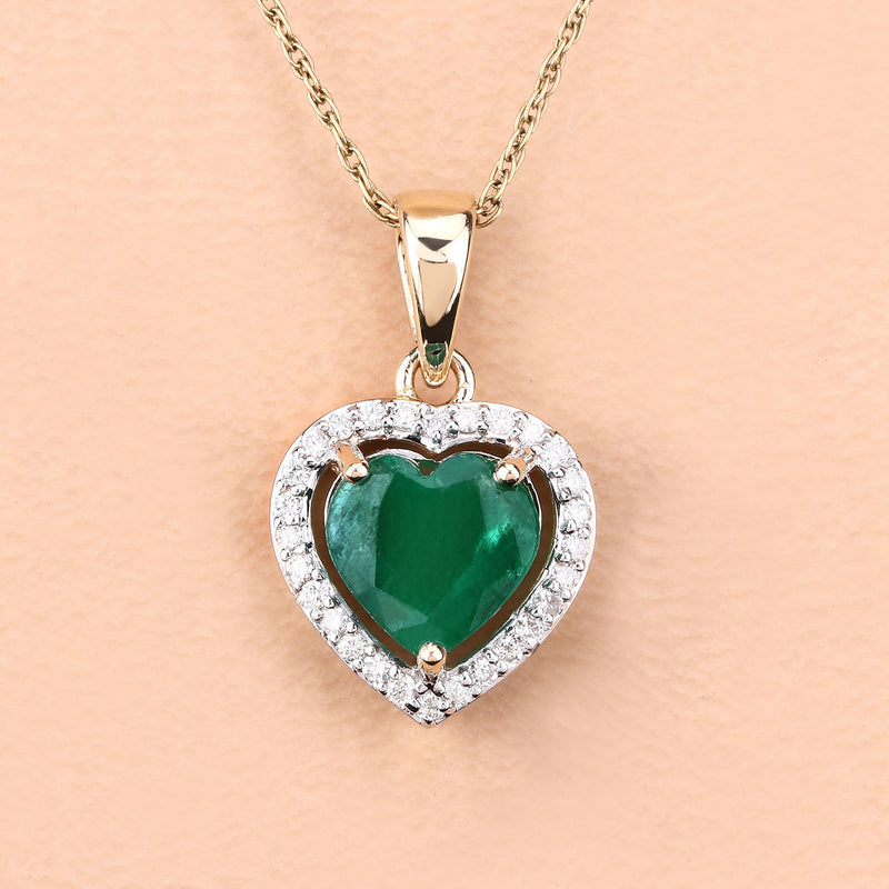 1.38 Carat Genuine Zambian Emerald and White Diamond 14K Yellow Gold Pendant