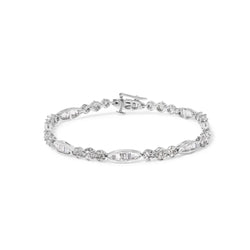 14k White Gold 2 1/2 Cttw Diamond Alternating Floral Cluster and Oval Link 7" Bracelet (G-H Color, SI2-I1 Clarity)