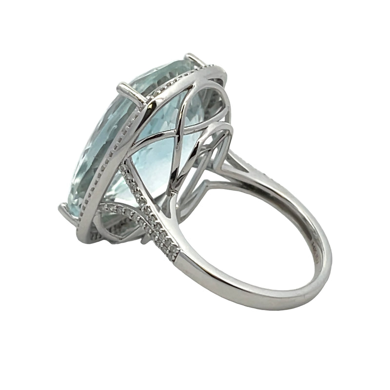 Natural 29.83ct Blue Topaz Diamond Ring 14KT White Gold