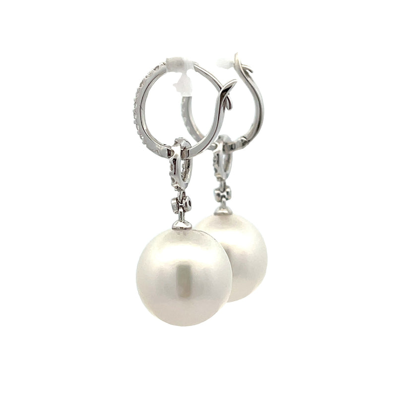 South Sea Pearl Diamond Dangle Earrings 18KT White Gold