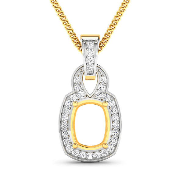 0.25 Carat Genuine White Diamond 14K Yellow Gold Semi Mount Pendant - holds 9x7mm Cushion Gemstone