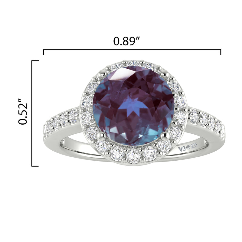 V3 Jewelry Sterling Silver with Color Changing Alexandrite and White Topaz Halo Ring