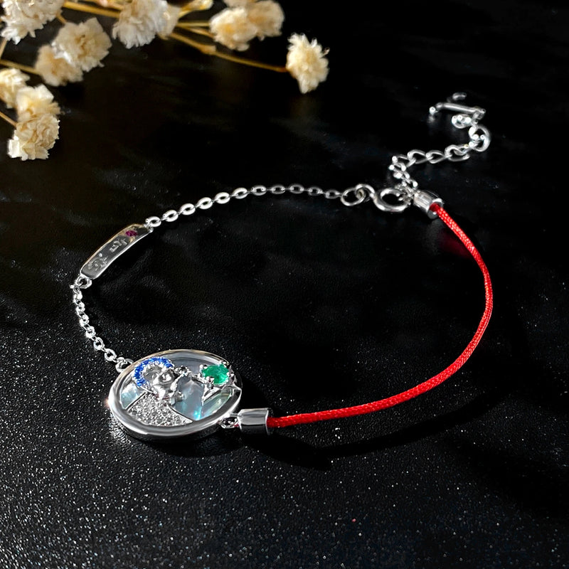 925 Sterling Silver Red String Bracelets with Emerald Gemstones for Women