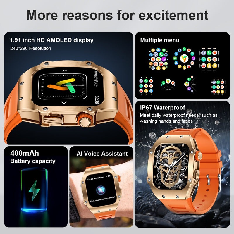 Stainless Steel 1.91inch AMOLED Touchscreen Waterproof Smartwatch with Bluetooth Calling for Men