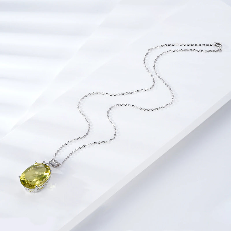 Sterling Silver Oval Lemon Quartz Pendant Necklace for Women