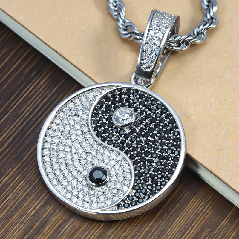 925 Sterling Silver Yin Yang Tai Chi Eight Diagrams Taoism Charm Pendant Necklace for Women