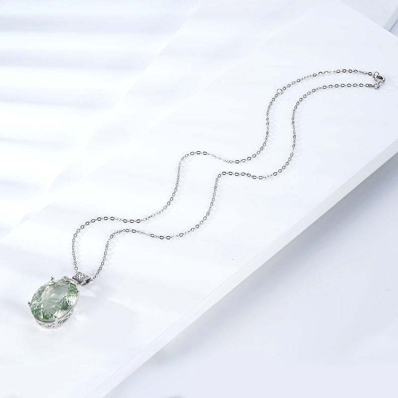 925 Sterling Silver Green Crystal Water Drop Pendant Necklace for Women (22.1ct)