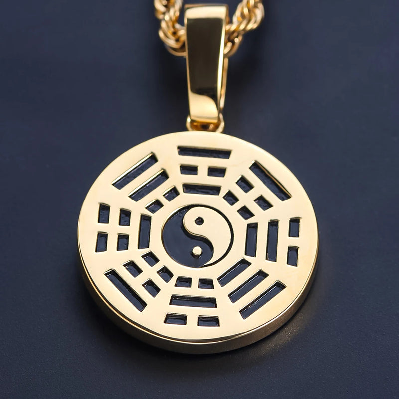 925 Sterling Silver Yin Yang Tai Chi Eight Diagrams Taoism Charm Pendant Necklace for Women