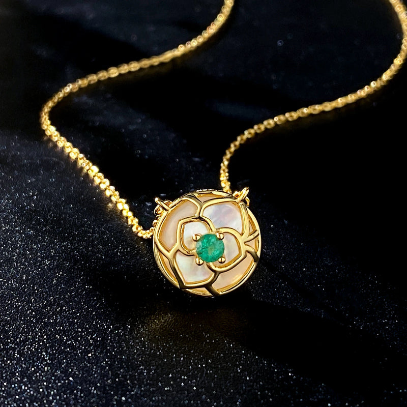 925 Sterling Silver & 18k Gold Plated Emerald Pendant Necklace for Women