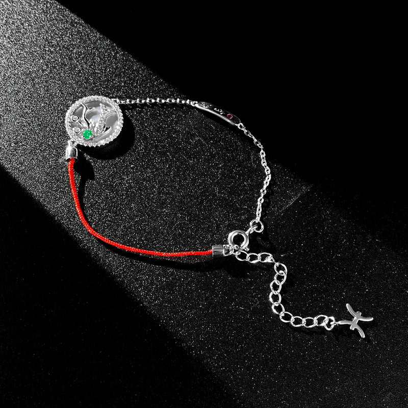 925 Sterling Silver Red String Emerald Bracelet for Women