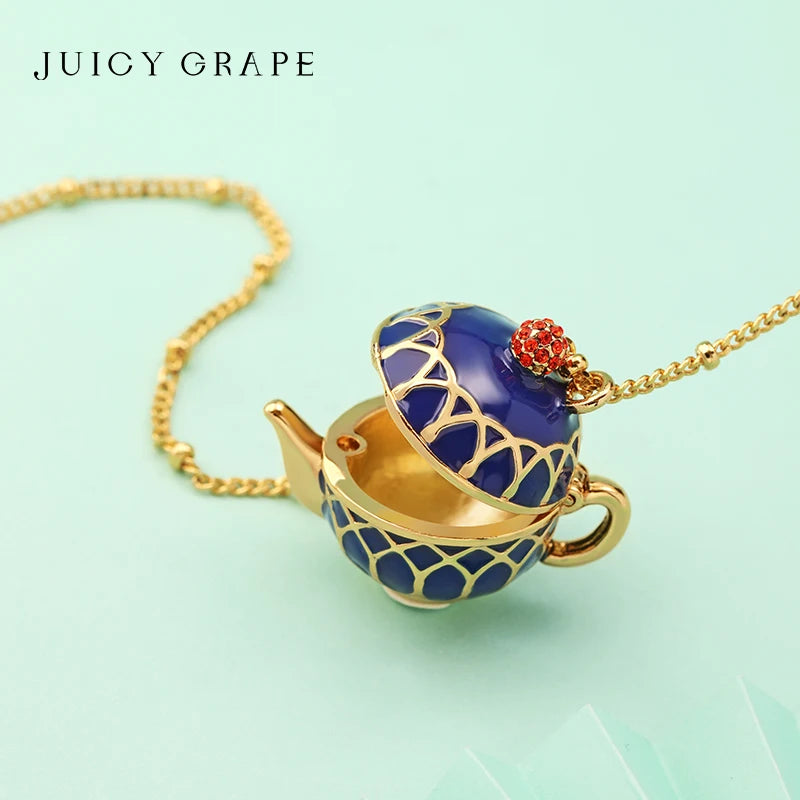 Gold Plated Copper Enamel Teapot Pendant Necklace for Women