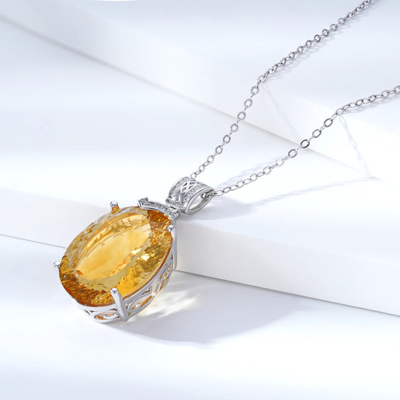 925 Sterling Silver Oval Citrine Necklace for Women