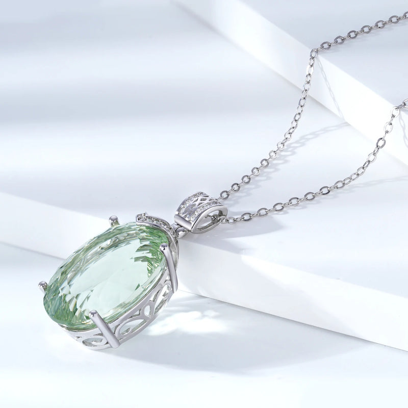 925 Sterling Silver Green Crystal Water Drop Pendant Necklace for Women (22.1ct)