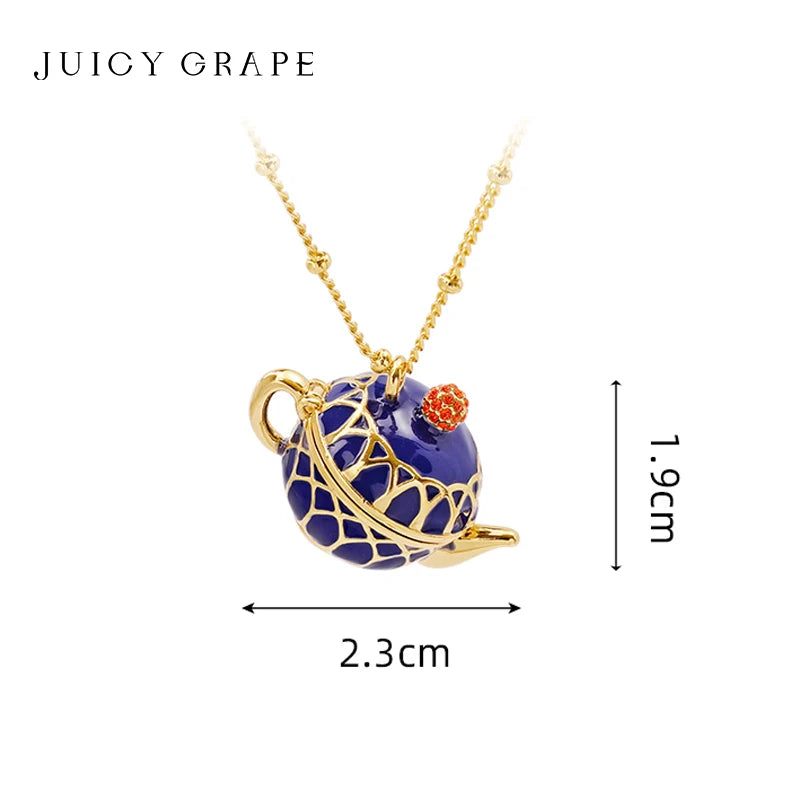 Gold Plated Copper Enamel Teapot Pendant Necklace for Women