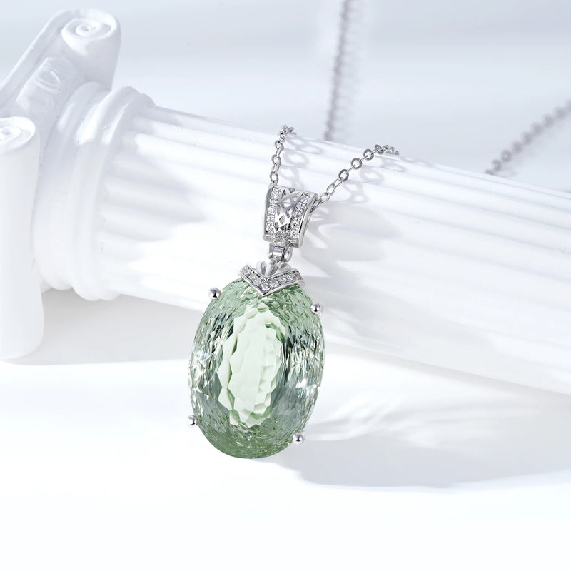 925 Sterling Silver Green Crystal Water Drop Pendant Necklace for Women (22.1ct)