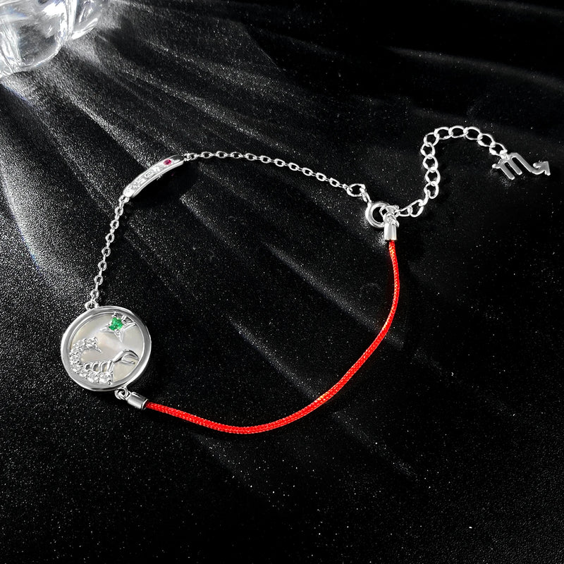 Sterling Silver Red String Emerald Friendship Bracelet for Women