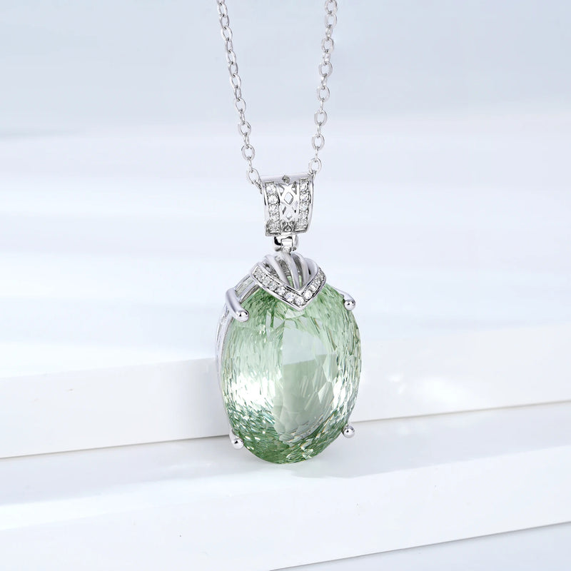 925 Sterling Silver Green Crystal Water Drop Pendant Necklace for Women (22.1ct)