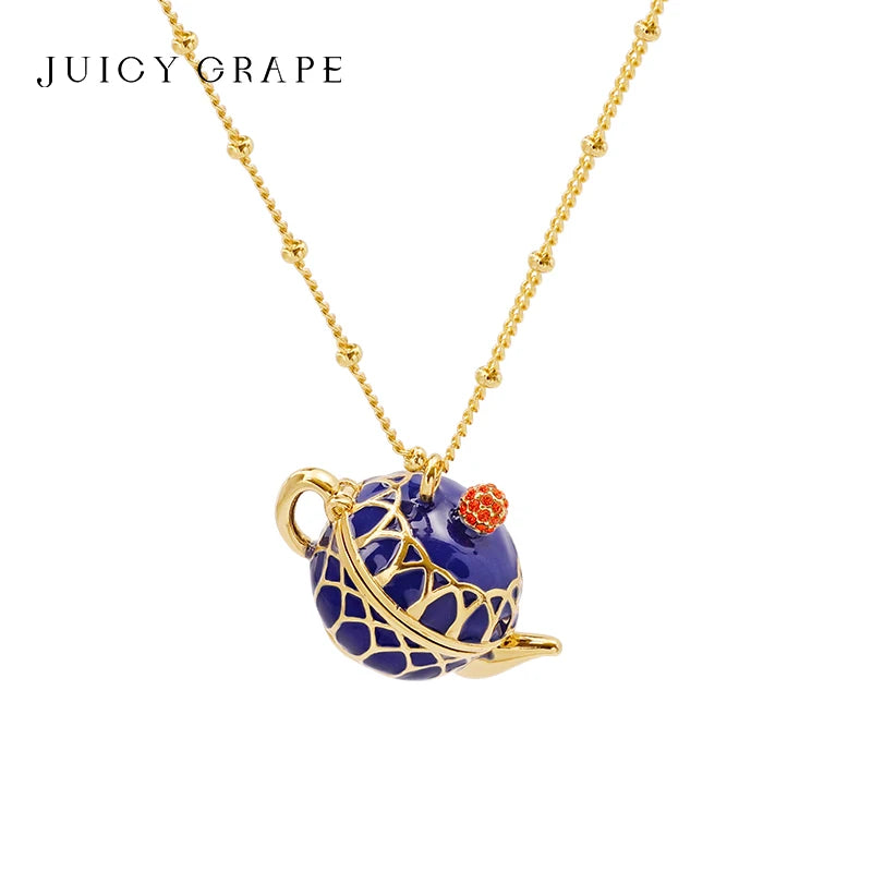 Gold Plated Copper Enamel Teapot Pendant Necklace for Women